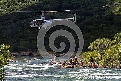 Canoe Race Helicopter Leaders River Rapids Action Editorial Stock Photo