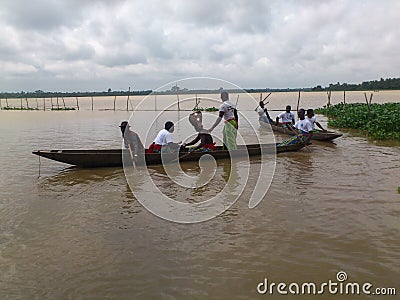 THE CANOE RACE AMONG PEOPLES OF THE LAGOON IN COTE D'IVOIRE Editorial Stock Photo