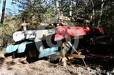 Colorful Canoe Rack Stock Photo