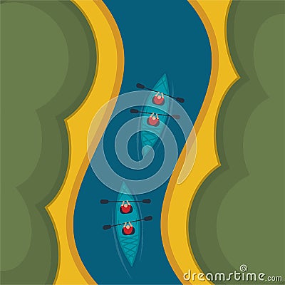 Canoe rowers isometric top view Vector Illustration