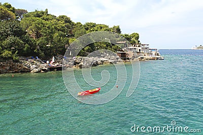 Canoe in sea. Montenegro. Zanjic beach, travel concept Editorial Stock Photo