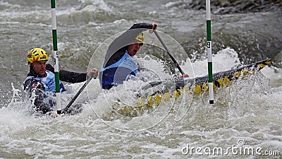 Canoe slalom ICF European Championship - Ondrej Karlovsky and Jakub Jane ( Czech republic ) Editorial Stock Photo