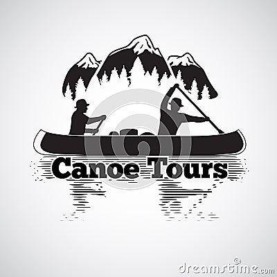 Canoe tours label. Vector Illustration