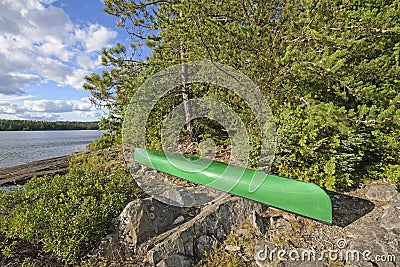 Canoe at a Wilderness Campsite Stock Photo