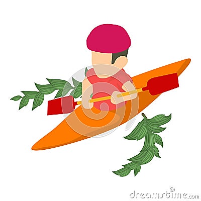 Canoeing icon isometric vector. Male athlete with paddle doing rowing in canoe Vector Illustration