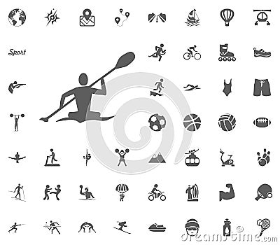 Canoeing, rowing, boating icon. Sport illustration vector set icons. Set of 48 sport icons. Cartoon Illustration
