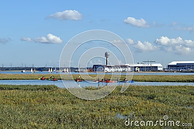 Canoeists on Southampton Water at Calshot Marshes, Southampton, UK Editorial Stock Photo