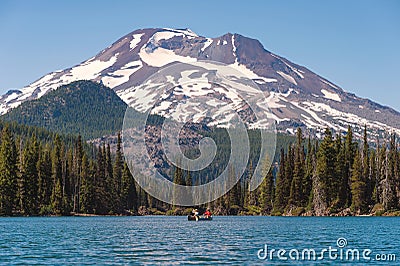 Canoeists on Sparks Lake near Bend, Oregon Editorial Stock Photo