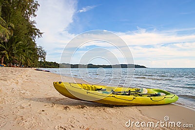 Canoes On The Beach. Beautiful beach and travel summer holiday concept Stock Photo