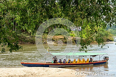 Canoes on the beach of Misahualli, Napo province, Ecuador Editorial Stock Photo
