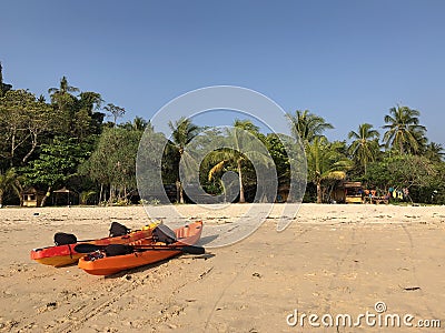 Canoes on Farang Beach Stock Photo