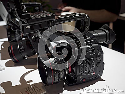 Canon cameras and photo-shoot booth at the Consumer Electronic Show CES 2020 Editorial Stock Photo