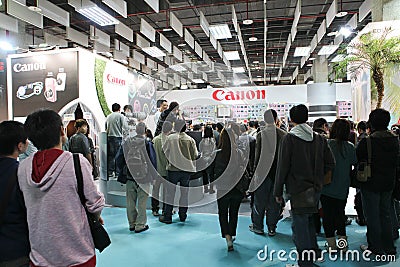 Canon digital camera at the exhibition Editorial Stock Photo