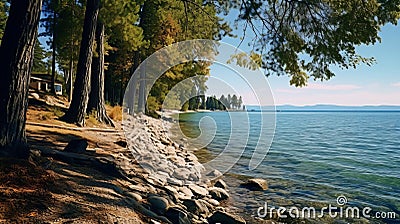 Canon R6 Captures Flathead Lake Forest & Shelter Island View Stock Photo
