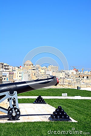 Canon in Upper Barrakka Gardens, Valletta. Editorial Stock Photo