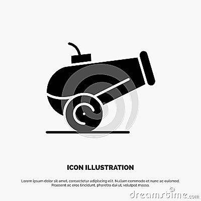 Canon, Weapon Solid Black Glyph Icon Vector Illustration