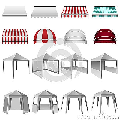 Canopy shed overhang mockup set, realistic style Cartoon Illustration