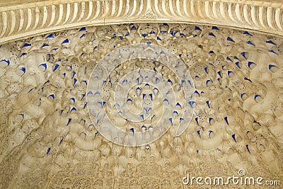 Canopy with stonework. Hall of the two Sisters. Stock Photo