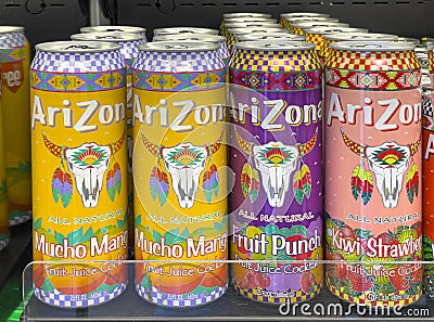 Cans of AriZona Beverages Editorial Stock Photo