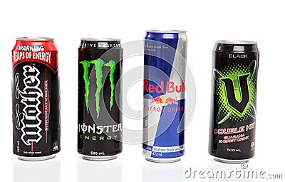 Cans of Energy Drinks Editorial Stock Photo