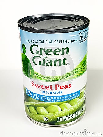 Cans of Green Giant Sweet Peas on White Background Editorial Stock Photo