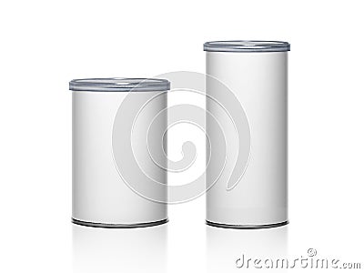 Cans packaging for snack product like potato chips or peanuts Stock Photo