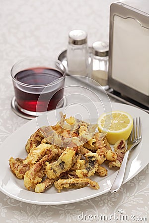 Cantabrian fried squid, rabas de calamar Stock Photo