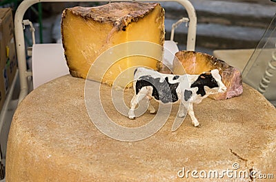 Cantal cheese for sale at local market in Provence region Stock Photo