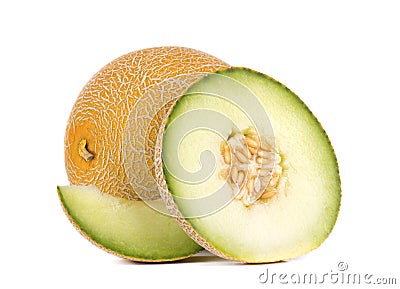 Cantaloupe melon isolated on white background. Juicy and sweet cantaloupe melon isolated on white background. Stock Photo