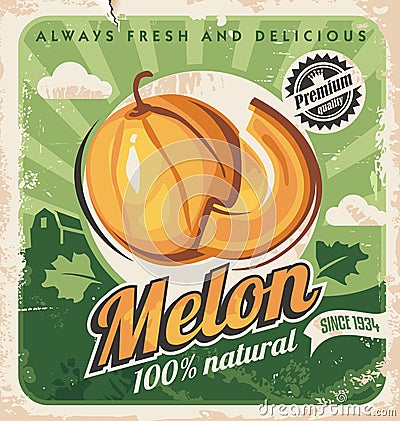 Cantaloupe melon retro poster design Vector Illustration