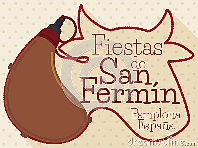 Canteen and Bull Silhouette with Cords for San Fermin Celebration, Vector Illustration Vector Illustration