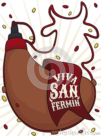 Canteen with Cord like a Bull to Celebrate San Fermin, Vector Illustration Vector Illustration