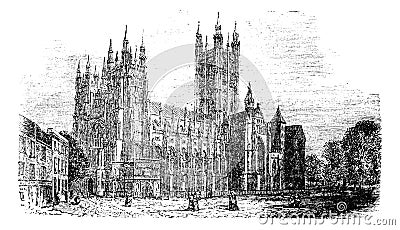 Canterbury Cathedral, Kent,England vintage engraving Vector Illustration