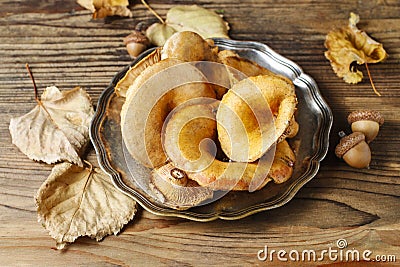 Cantharellus cibarius, commonly known as the chanterelle, golden chanterelle or girolle Stock Photo