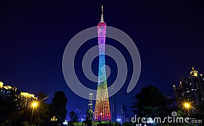 Canton tower Guangzhou night China Editorial Stock Photo