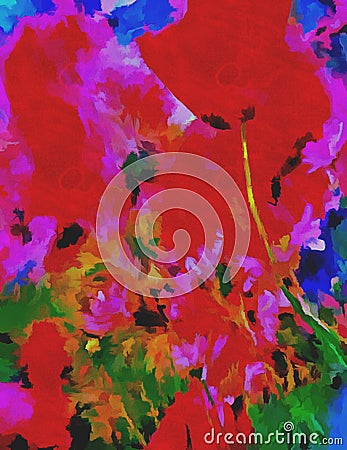 Canvas with bright abstract red poppies Stock Photo