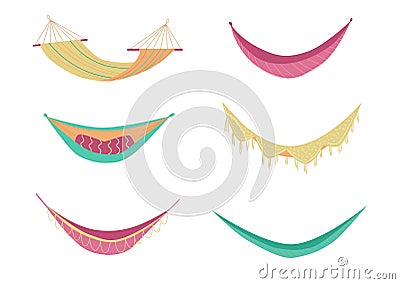 Canvas hammocks set for summer relaxation, flat vector illustration isolated. Vector Illustration