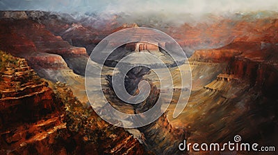 Canyon Oil Painting With Layered Texture Stock Photo