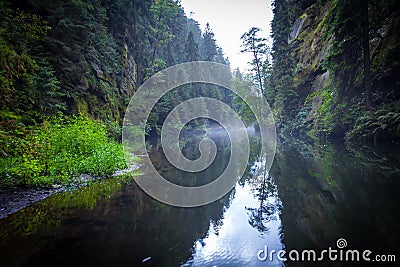 Canyon scenery and trails Kamnitz Gorge in the Czech Switzerland Stock Photo