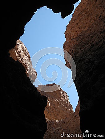 Canyon Shadows, Natural Bridge, Death Valley National Park Stock Photo