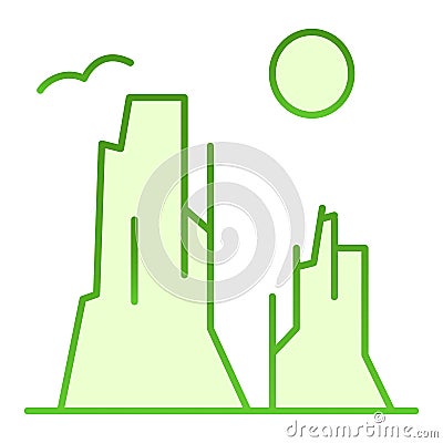 Canyon and sun flat icon. Rock plateau green icons in trendy flat style. Nature landscape gradient style design Vector Illustration