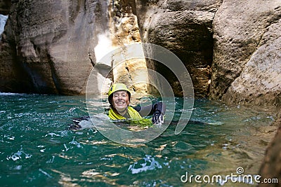 Canyoning in Spain Stock Photo