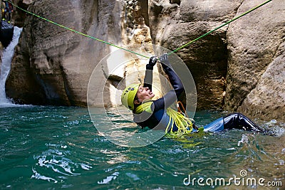 Canyoning in Spain Stock Photo