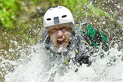 Canyoning Waterfall Descent Stock Photo