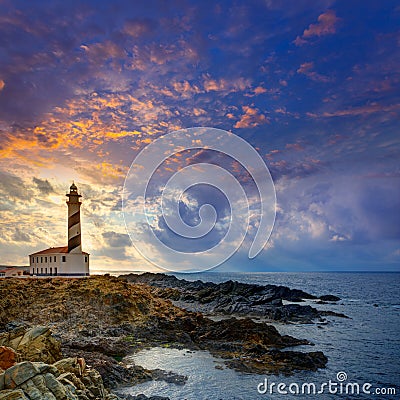 Cap de Favaritx sunset lighthouse cape in Mahon Stock Photo