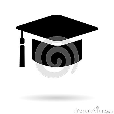 Cap, hat symbol isolated on white background. Graduate education illustration vector icon, success web button Vector Illustration