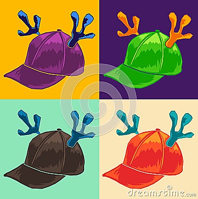 Cap with reindeer horns collection Vector Illustration