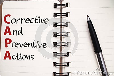 CAPA Corrective and Preventive Actions, text words typography written on book, life and business motivational inspirational Stock Photo