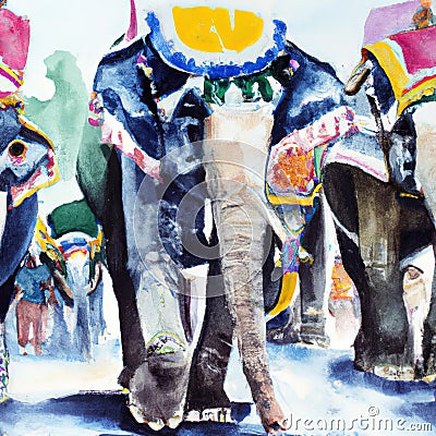 caparisoned elephants in hindu festival parade Stock Photo