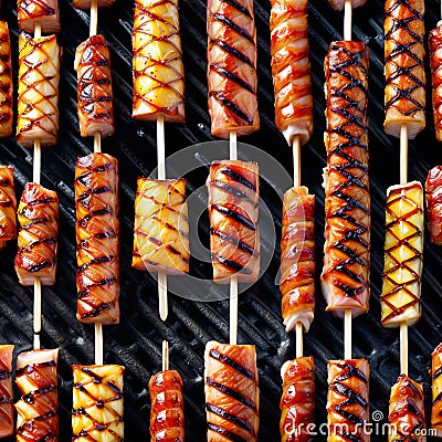 Cape barbecue shish kebab on wooden skewers on the grill Stock Photo